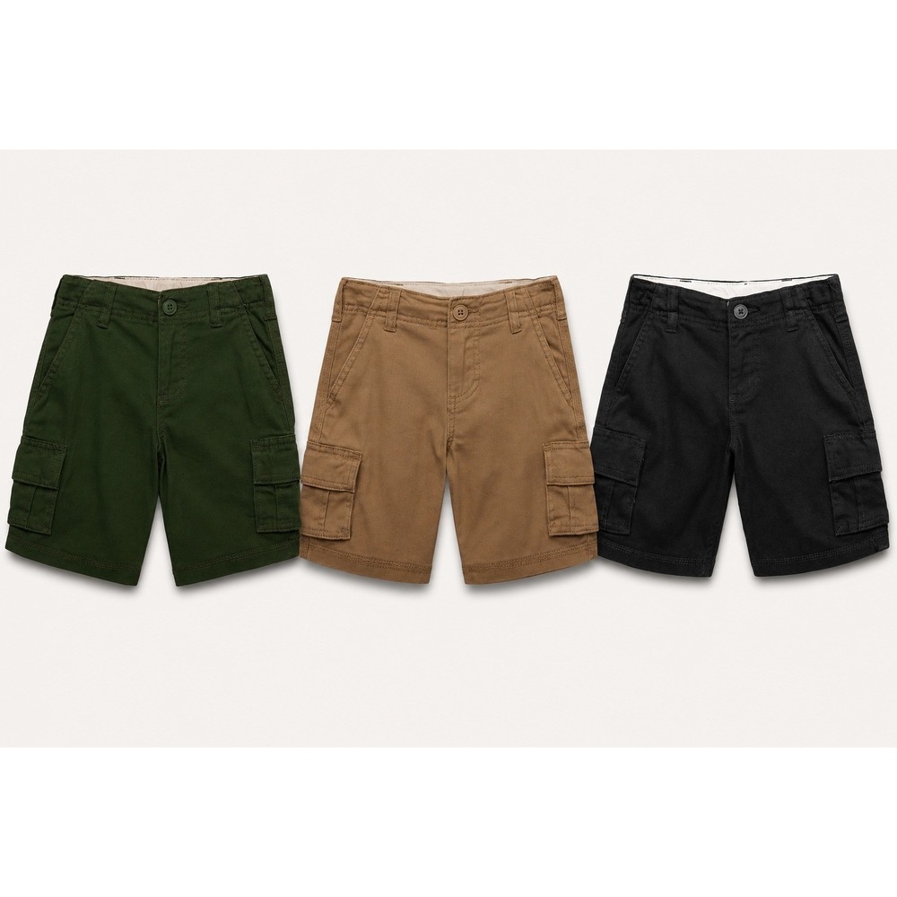 Boys Cargo Shorts Lot of 3‎ Size 8 NWT Black Khaki Olive Green Cotton Blend